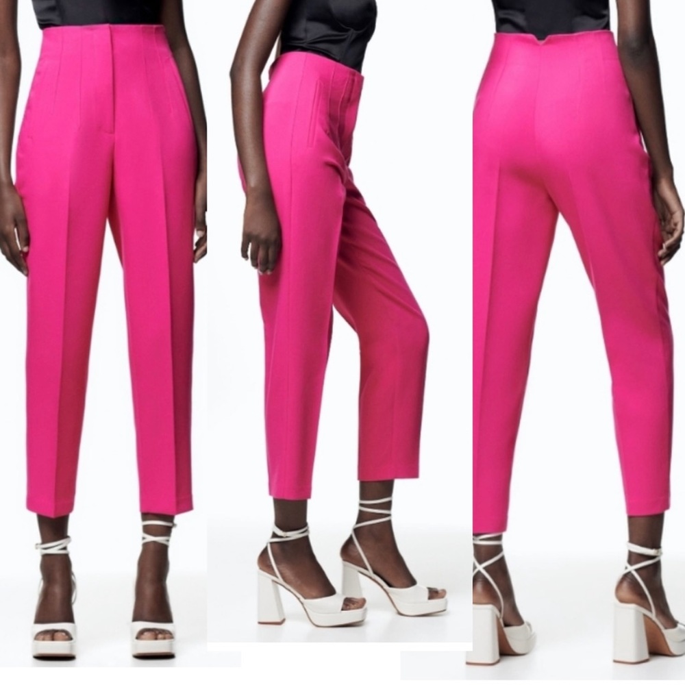 Zara hot pink high waisted ankle pants Sz 8